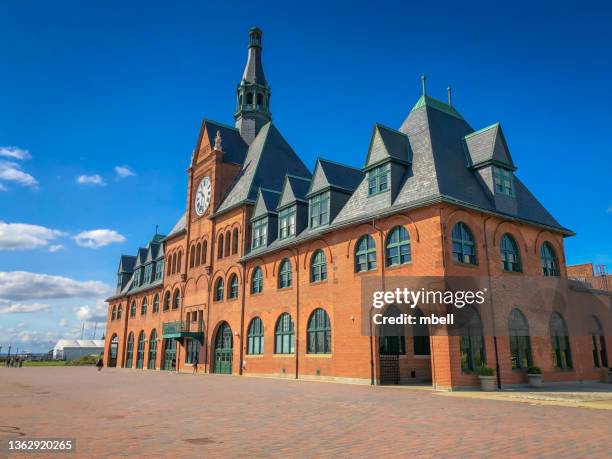 historic central railroad of new jersey train station - liberty state park nj - liberty state park stock-fotos und bilder