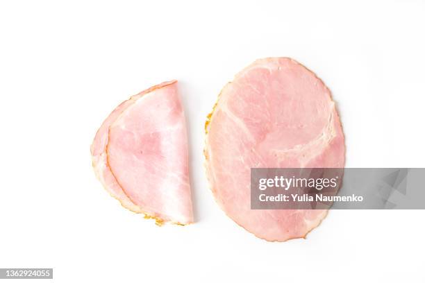 sliced ham, isolated on white background - viande fond blanc photos et images de collection