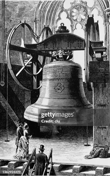 old emperor bell cologne cathedral, made of 22 french cannons - bell tower tower stock illustrations