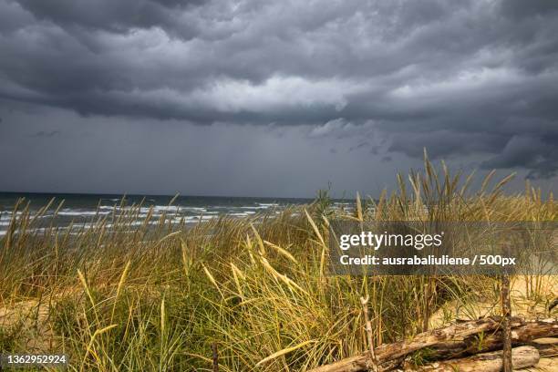 dangus pries audra,scenic view of sea against storm clouds,lietuva,lithuania - sea ​​of ​​clouds stockfoto's en -beelden