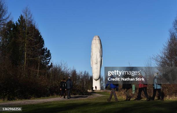 People visit 'The Dream Sculpture' which has recently featured in the Netflix’s thriller Stay Close on January 05, 2022 in St Helens, England. The 20...