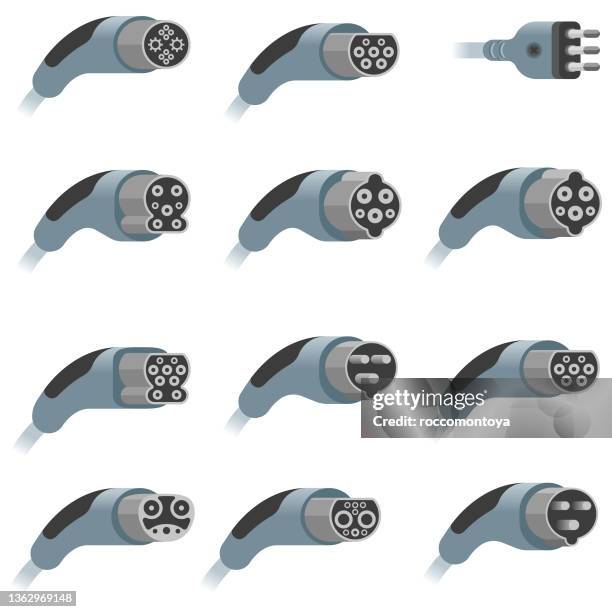 illustrations, cliparts, dessins animés et icônes de connecteurs de charge pour véhicules électriques - câble dordinateur