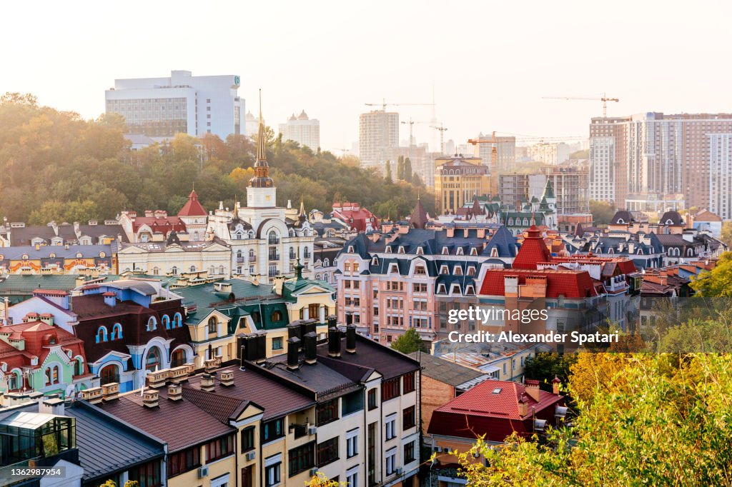 Kyiv skyline with multi-colored houses, Ukraine