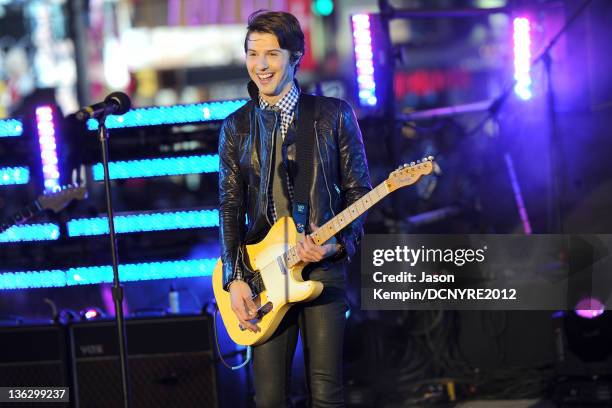 Singer Ryan Follese of Hot Chelle Rae performs onstage during Dick Clark's New Year's Rockin' Eve with Ryan Seacrest 2012 at Times Square on December...