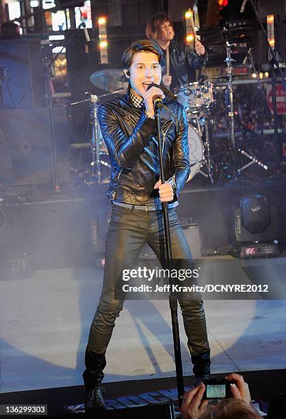 Ryan Follese of Hot Chelle Rae performs during Dick Clark's New Year's Rockin' Eve with Ryan Seacrest 2012 at Times Square on December 31, 2011 in...