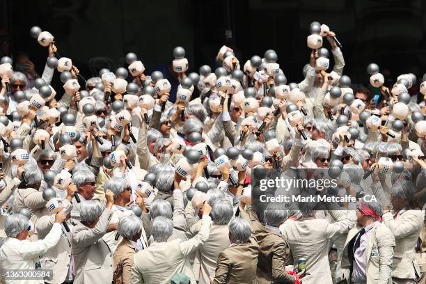 Fans dressed as the late Richie Benaud enjoy the atmosphere during day two of the Fourth Test Match in the Ashes series between Australia and England...