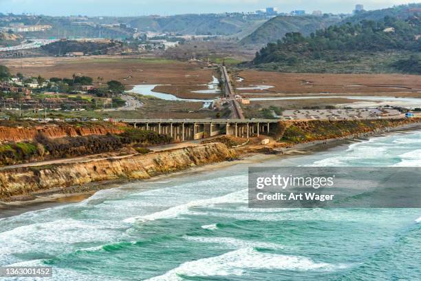 northern san diego county coastline aerial - san diego bridge stock pictures, royalty-free photos & images