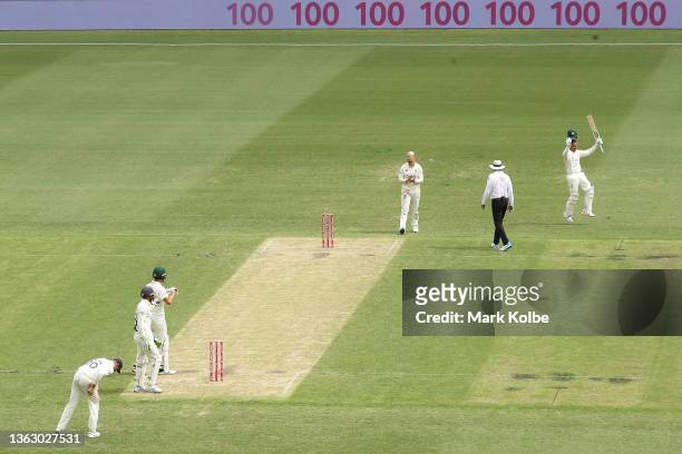 Usman Khawaja of Australia celebrates reaching his century during day two of the Fourth Test Match in the Ashes series between Australia and England...