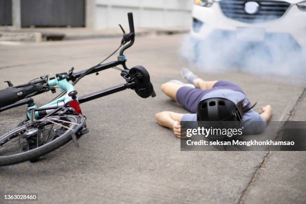 road accident. car and bicycle - graphic accident photos stock pictures, royalty-free photos & images