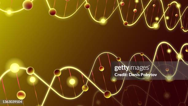 3d glowing scientific background - dna chains and particles in perspective. - links in the chain of human evolution stock illustrations