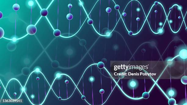 3d glowing scientific background - dna chains and particles in perspective. - links in the chain of human evolution stock illustrations
