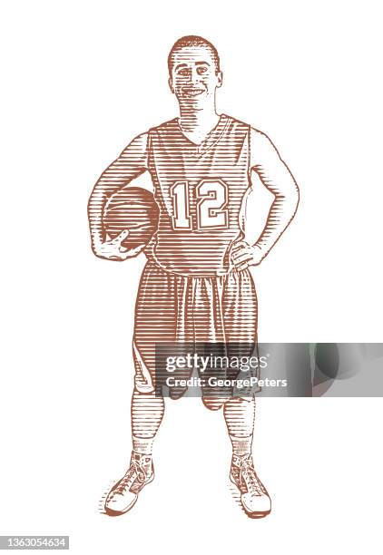 basketball player holding basketball - basketball player portrait stock illustrations
