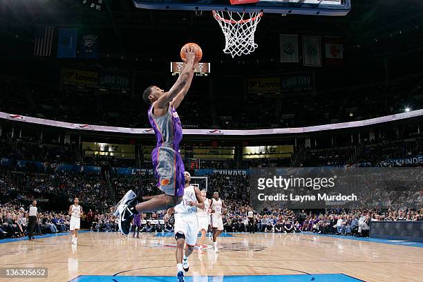 Ronnie Price of the Phoenix Suns goes up for a dunk against the Oklahoma City Thunder during an NBA game on December 31, 2011 at the Chesapeake...