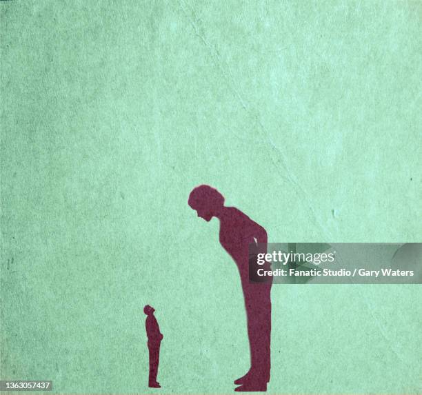 bildbanksillustrationer, clip art samt tecknat material och ikoner med concept image of a big woman leaning over a small man depicting dominance, aggression, woman boss, bully, - bossy