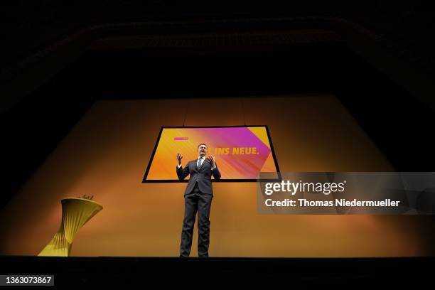 German Finance Minister and leader of the German Free Democrats political party Christian Linder speaks at the annual Three Kings Day of the FDP on...