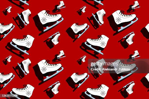 women's skates, a pair of shoes with a snowflake on a bright background. the concept of winter sports, ice skating, competitions. pattern or seamless pattern of sports shoes, in a row. - figure skating pair stock pictures, royalty-free photos & images