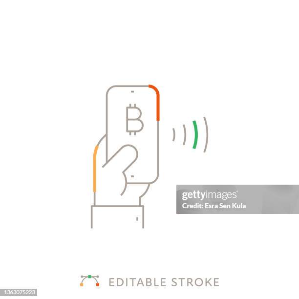 pay with bitcoin multicolor line icon with editable stroke - mobile payment cafe stock illustrations