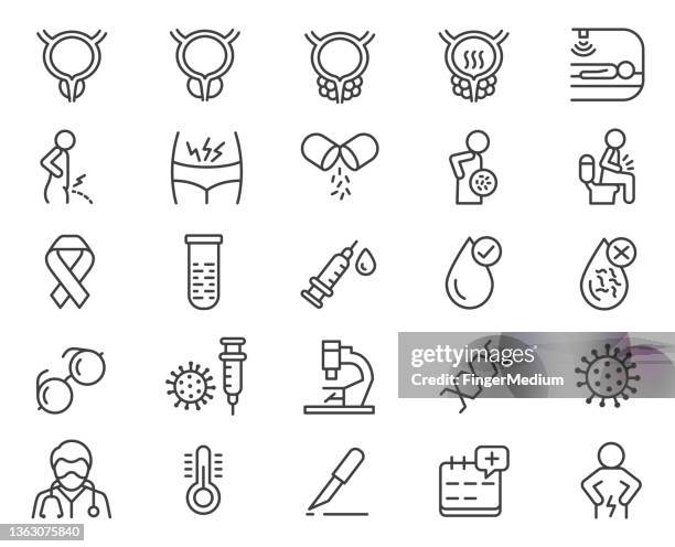 ilustraciones, imágenes clip art, dibujos animados e iconos de stock de conjunto de iconos de próstata - bladder