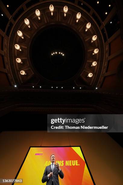 German Finance Minister and leader of the German Free Democrats political party Christian Linder speaks at the annual Three Kings Day of the FDP on...