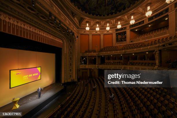 German Finance Minister and leader of the German Free Democrats political party Christian Linder speaks at the annual Three Kings Day of the FDP on...