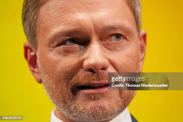 German Finance Minister and leader of the German Free Democrats political party Christian Linder speaks at the annual Three Kings Day of the FDP on...