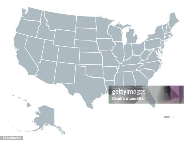 ilustraciones, imágenes clip art, dibujos animados e iconos de stock de mapa de ee.uu. con estados divididos en un fondo transparente - país área geográfica