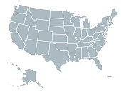 USA Map With Divided States On A Transparent Background