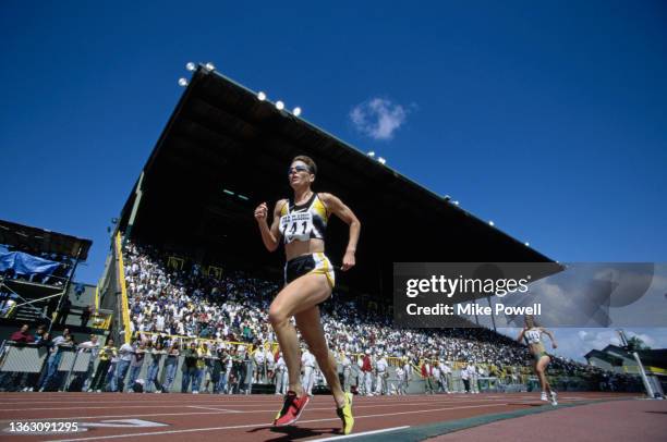 Lynn Jennings of the United States running in the Women's 3,000 metres race at the 1997 IAAF Prefontaine Classic Grand Prix on 25th May 1997 at the...