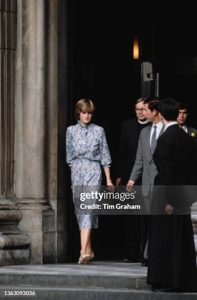 Diana, Princess of Wales and Prince Charles, the Prince of Wales, leave St Paul's Cathedral after the final rehearsal before their wedding, London,...