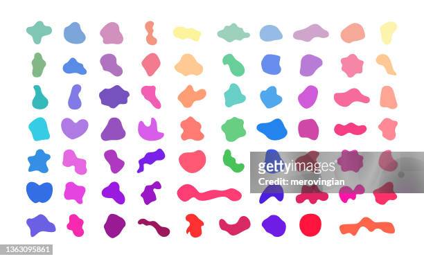 irregular random shapes. abstract blotch, inkblot and pebble silhouettes, liquid amorphous splodge elements. more colorful - shapes stock illustrations