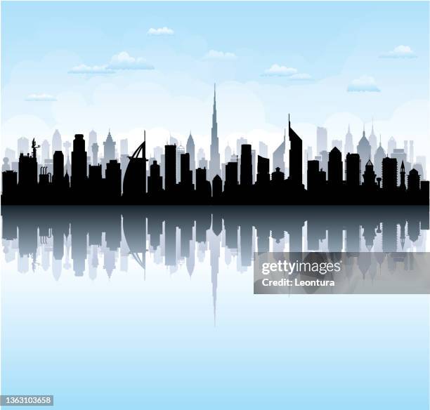dubai (all buildings are complete and moveable) - urban skyline outline stock illustrations