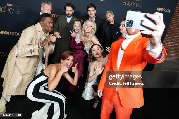 Eric Dane, Colman Domingo, Zendaya, Sam Levinson, Hunter Schafer, Sydney Sweeney, Jacob Elordi, Maude Apatow, Austin Abrams, and Angus Cloud attend...