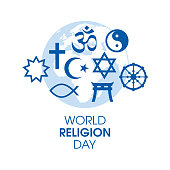 World Religion Day Poster with religious symbols vector