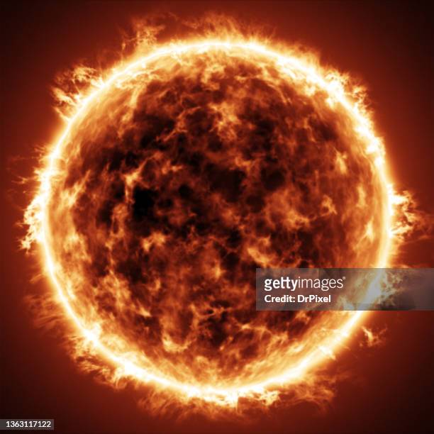 sun close-up showing solar surface activity and corona - solar flare stockfoto's en -beelden