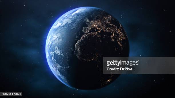 planet earth. day and night side of our planet - global stock-fotos und bilder