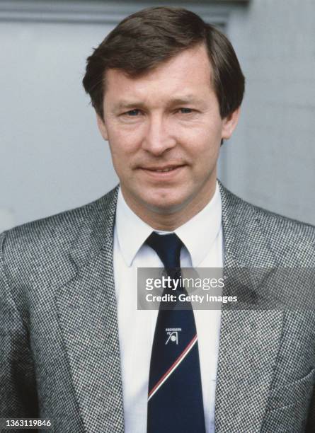 Aberdeen manager Alex Ferguson pictured in his Aberdeen club tie circa 1983 in Aberdeen, United Kingdom.