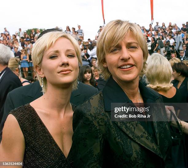 Ellen DeGeneres and Anne Heche arrive at the Emmy Awards Show, September 14, 1997 in Pasadena, California.