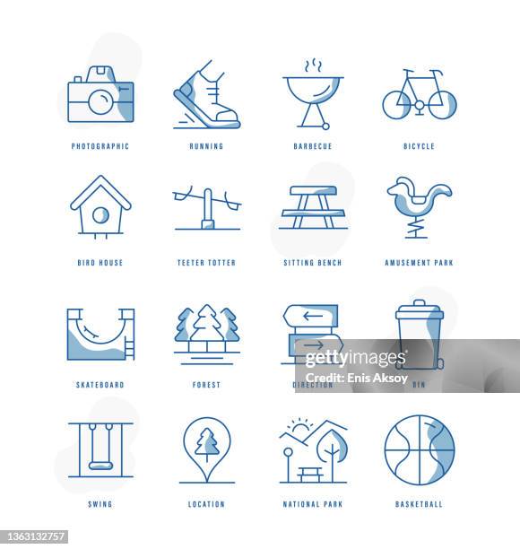 park icons - empty bench with ballon stock illustrations