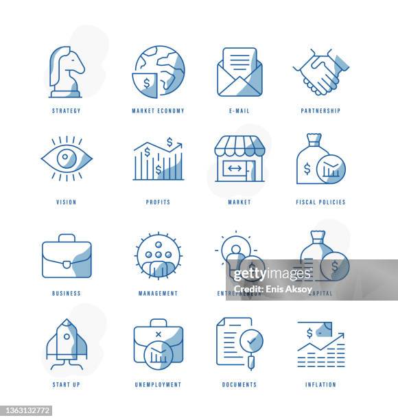 business essentials icons - monetary policy stock illustrations