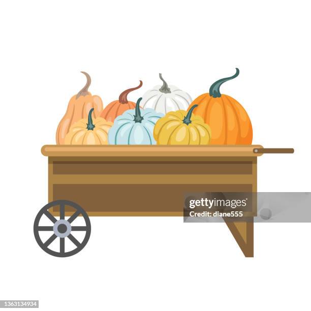 Street Stall Festival Fair Or Food Cart Filled With Autumn Pumpkins High-Res Vector Graphic