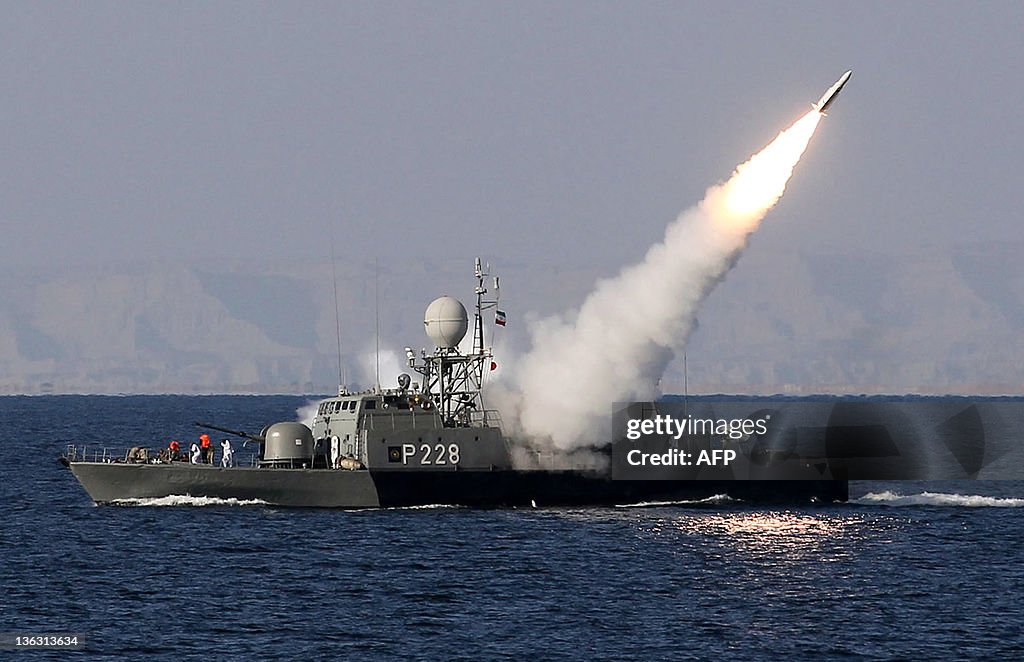 Iranian navy fires a Mehrab missile duri
