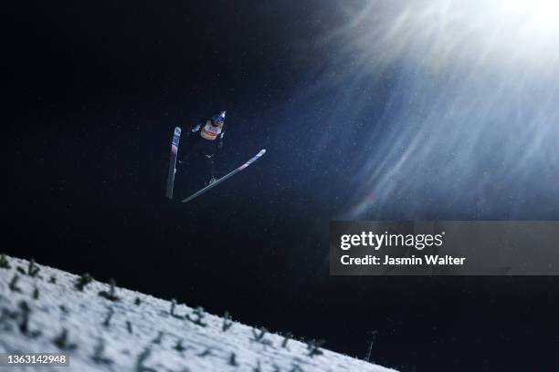 Ryoyu Kobayashi of Japan competes during first round in the Individual HS142 at the Four Hills Tournament Men Bischofshofen at...