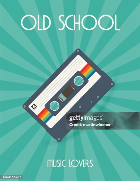 stockillustraties, clipart, cartoons en iconen met retro party poster - cassettebandje