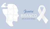 White January Mental Health awareness month in Portuguese language