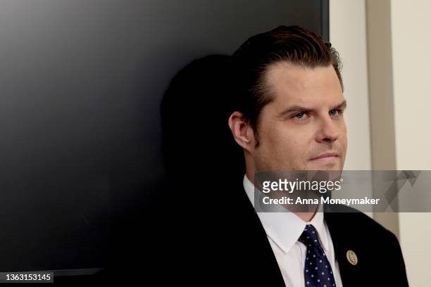 Rep. Matt Gaetz speaks at a news conference on Republican lawmakers' response to the anniversary of the January 6th attack on the U.S. Capitol on...