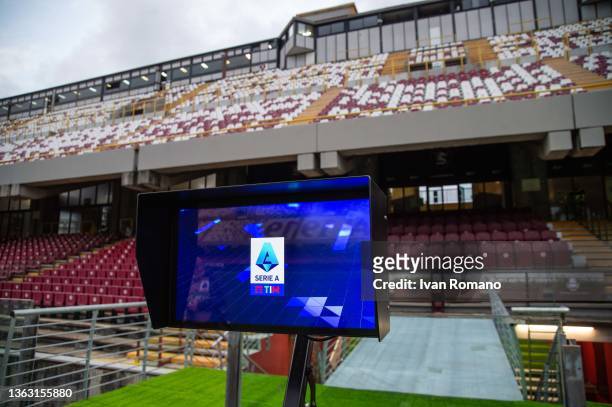The VAR station before the Serie A match between US Salernitana and Venezia FC at Stadio Arechi was called off on January 06, 2022 in Salerno, Italy....