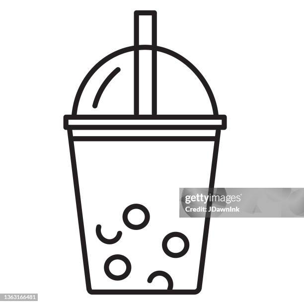 bubble tea thin line icon set - editable stroke - bubble tea stock illustrations