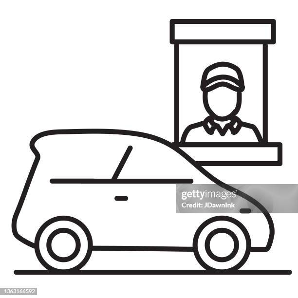 restaurant take out and delivery food and drink thin line icon set - editable stroke - drive through stock illustrations