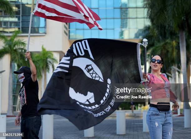 Person identifying himself as Little and Alexandria Cabello join a small group of protesters on the first anniversary of the January 6 riot at the...