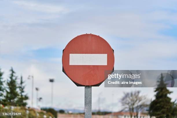 traffic sign of "no entry" on the road. - do not enter sign stock pictures, royalty-free photos & images